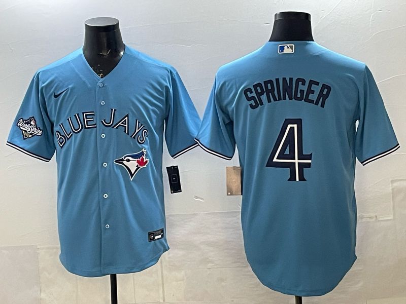 Men 2025 Nike Toronto Blue Jays #4 Springer Light Blue Game MLB Jersey 03